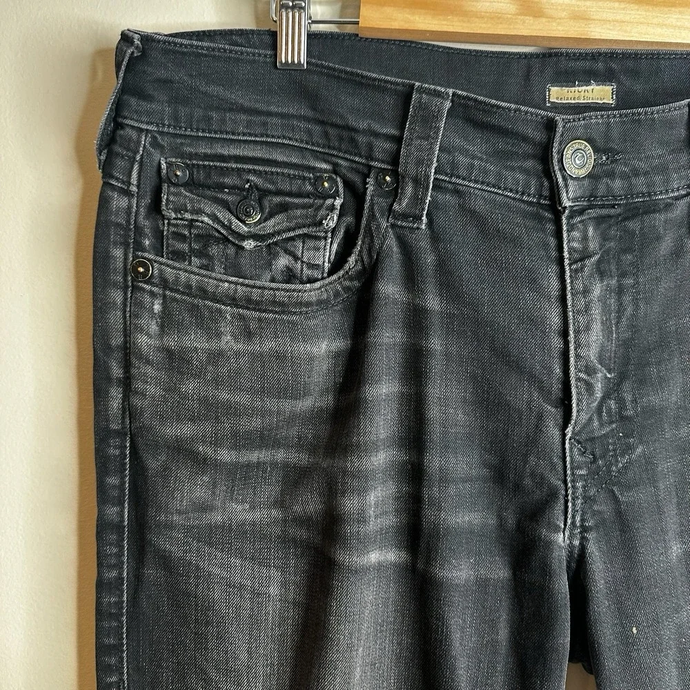 True Religion Ricky Relaxed Straight Mens 38 (actual 40x31) Black Denim Jeans